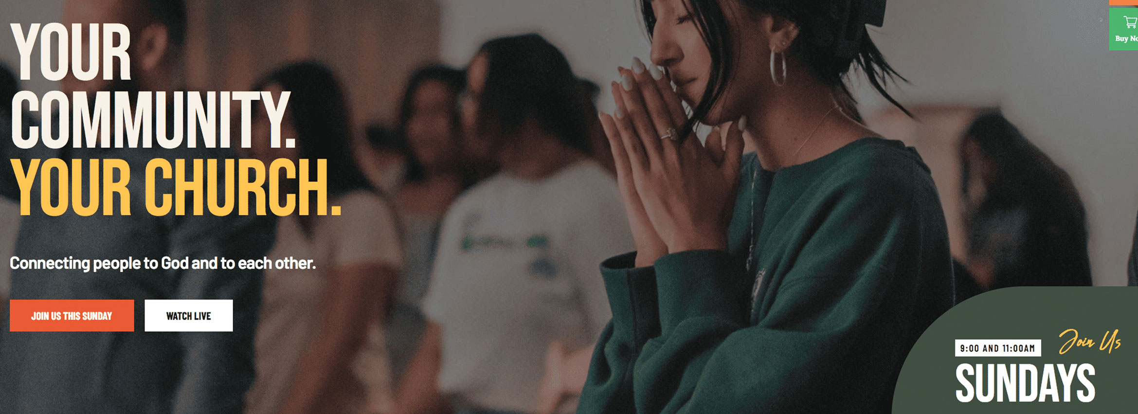 Church website events and calendar page design example