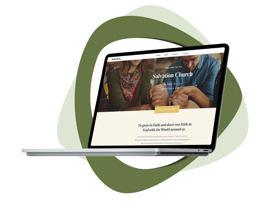 Laptop displaying a modern church website design