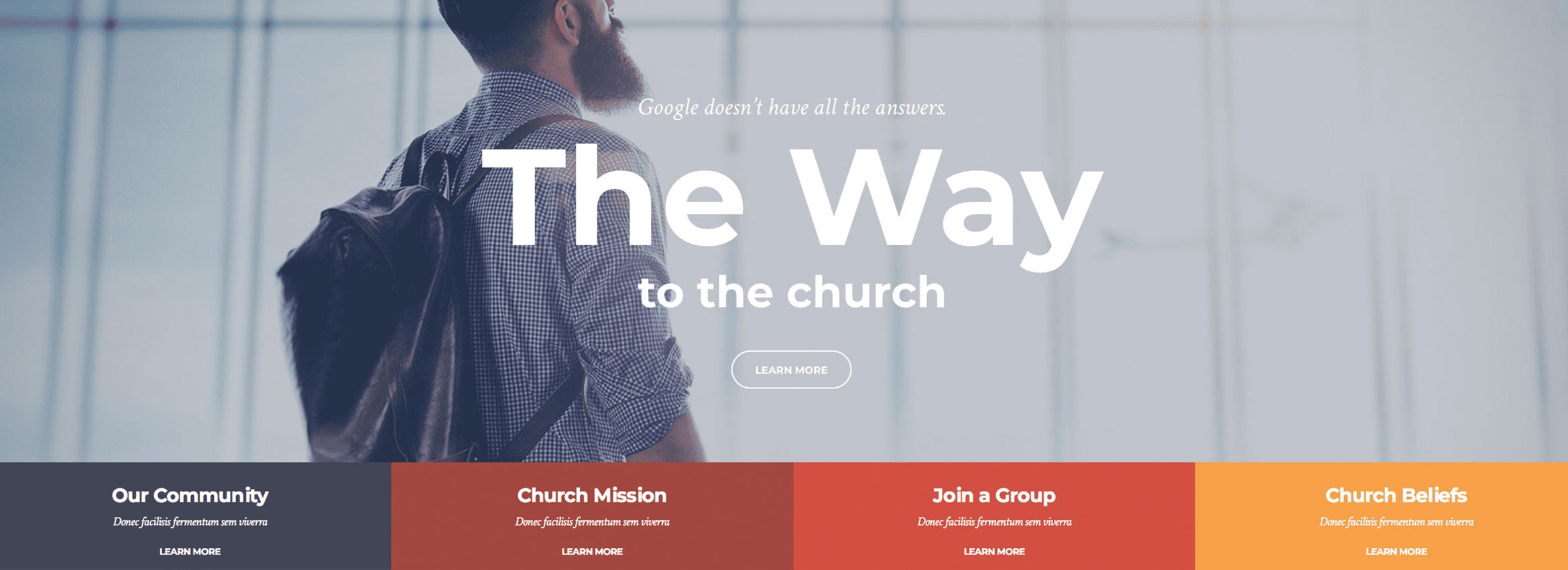 Example of a modern church website homepage layout